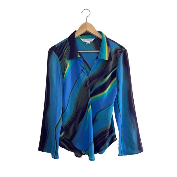 VINTAGE | EXPRESS Campagnie Internationale Abstract Print Sheer Collared Blouse - Picture 1 of 16